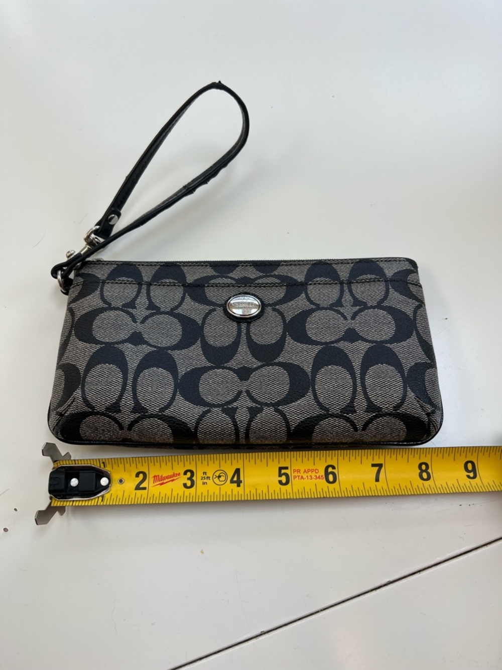 Coach Black and Gray Signature Canvas Wristlet with Strap